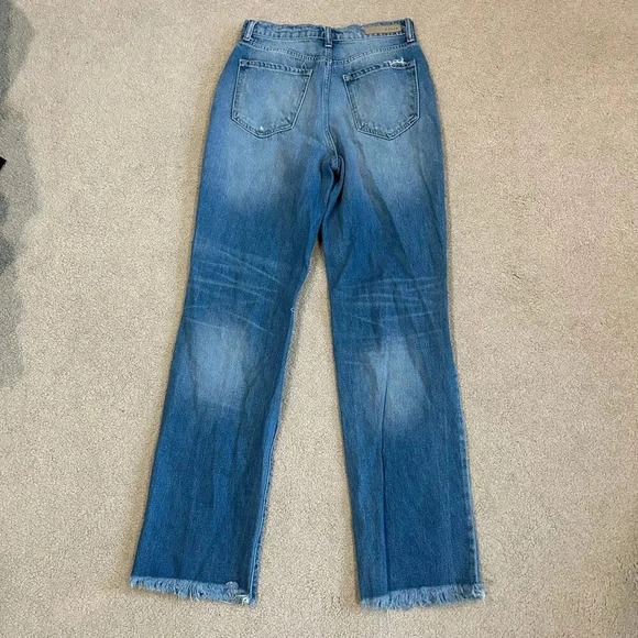 Cello Distressed Ripped Knee High Waist Raw Hem Cotton Straight Leg Jeans Size 3 - Picture 3 of 6